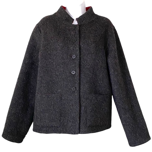 Millma’s Reversible Alpaca Jacket Size Large Red Gray Pockets Boxy Made In Peru - Picture 6 of 11